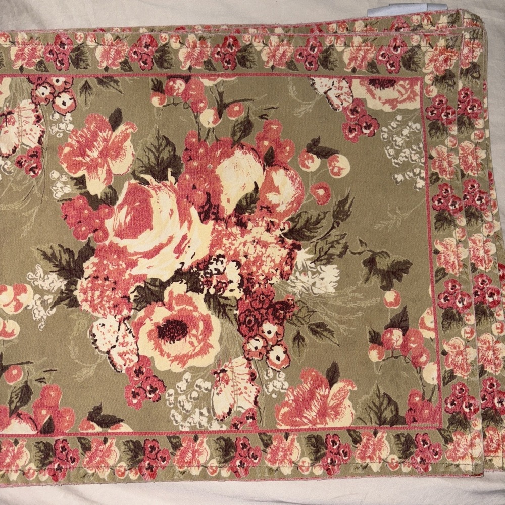 April Cornell Placemats Set of 4 cream salmon Flower Floral  14 x 19 - Picture 2 of 6